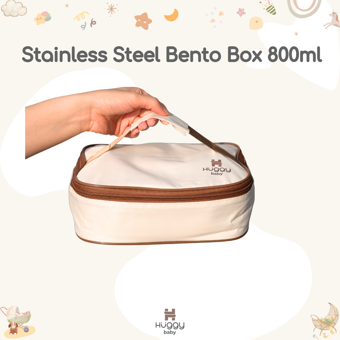 Huggy Baby KM06 Stainless Steel Bento Box 800ml | Kotak Makan Anti Tumpah