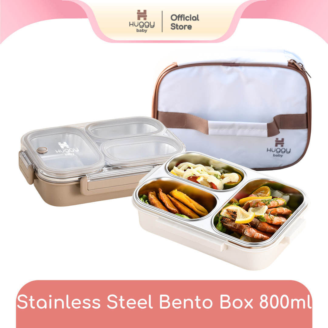 Huggy Baby KM06 Stainless Steel Bento Box 800ml | Kotak Makan Anti Tumpah