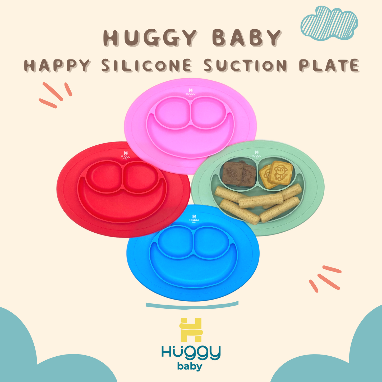 Huggy Baby AM004 Happy Silicone Suction Plate Biru