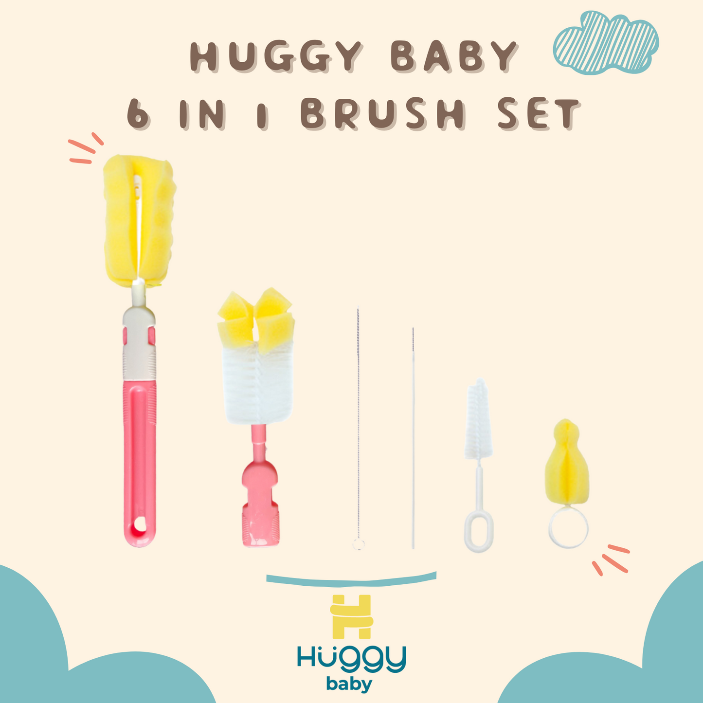 Huggy Baby BR002 6in1 Set Sikat Botol Bayi Biru