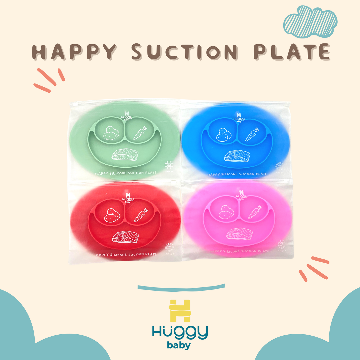 Huggy Baby AM004 Happy Silicone Suction Plate Biru