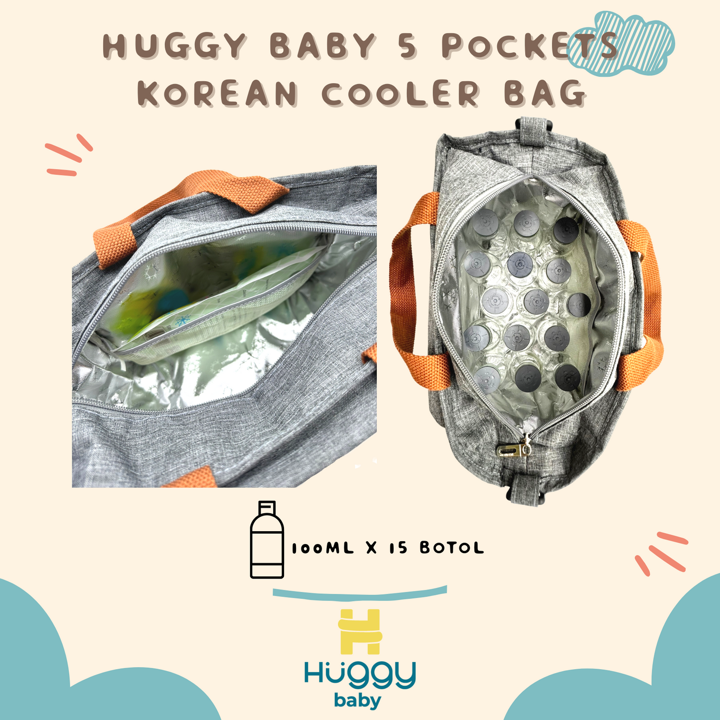 Huggy Baby BAG05 5 Pockets Korean Cooler Bag