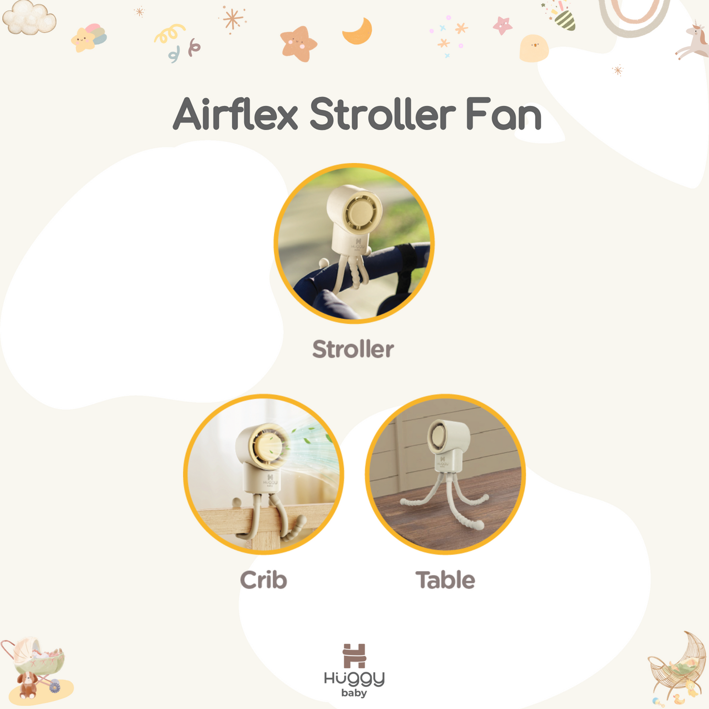 Huggy Baby FAN01 Airflex Stroller Fan | Kipas Angin Stroller Portable