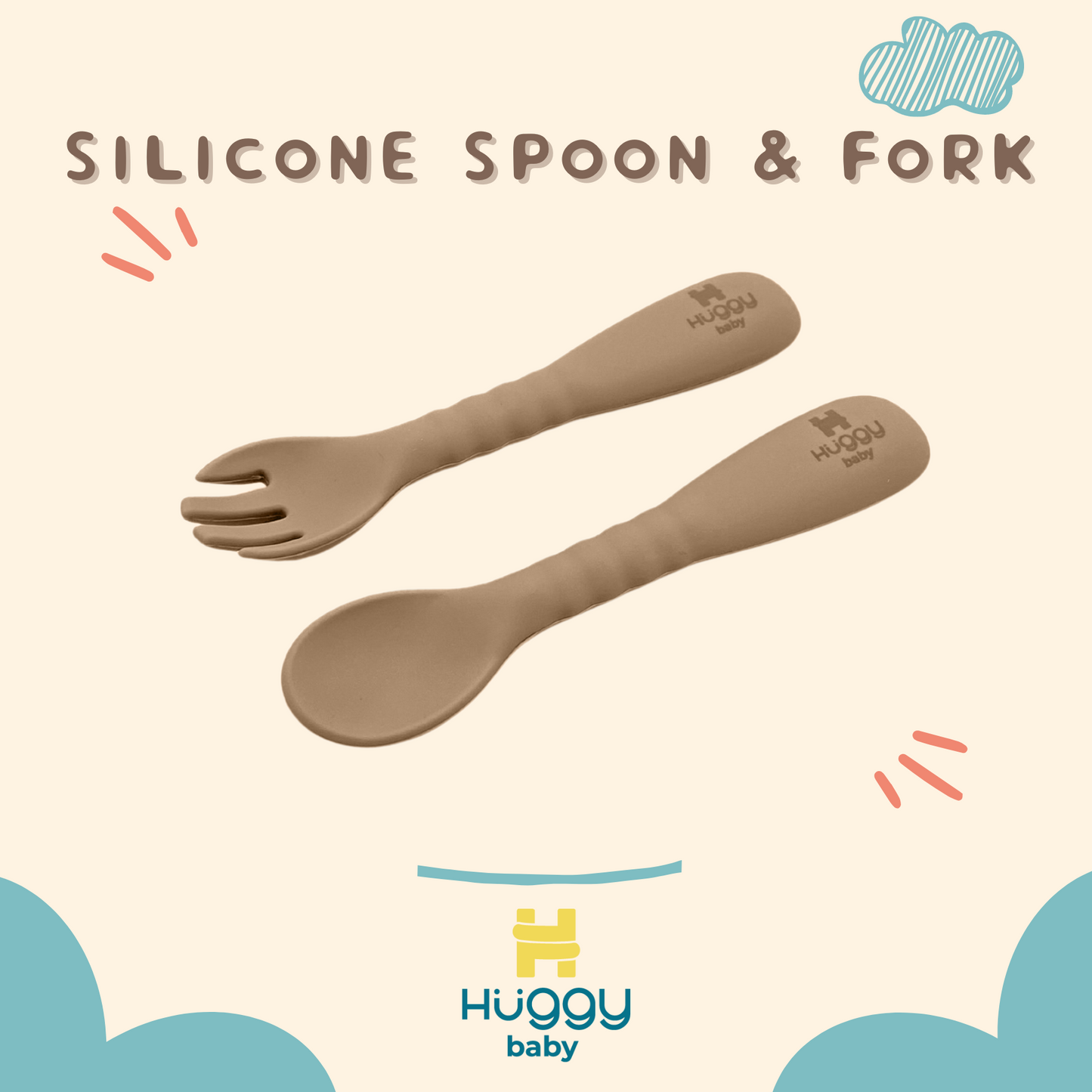 Huggy Baby AM002 Silicone Spoon and Fork