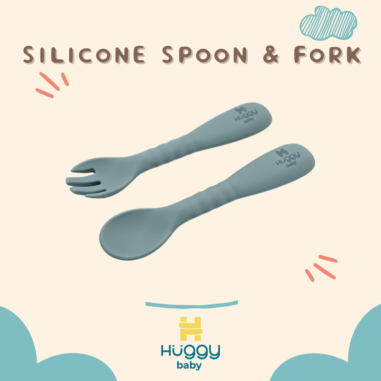 Huggy Baby AM002 Silicone Spoon and Fork