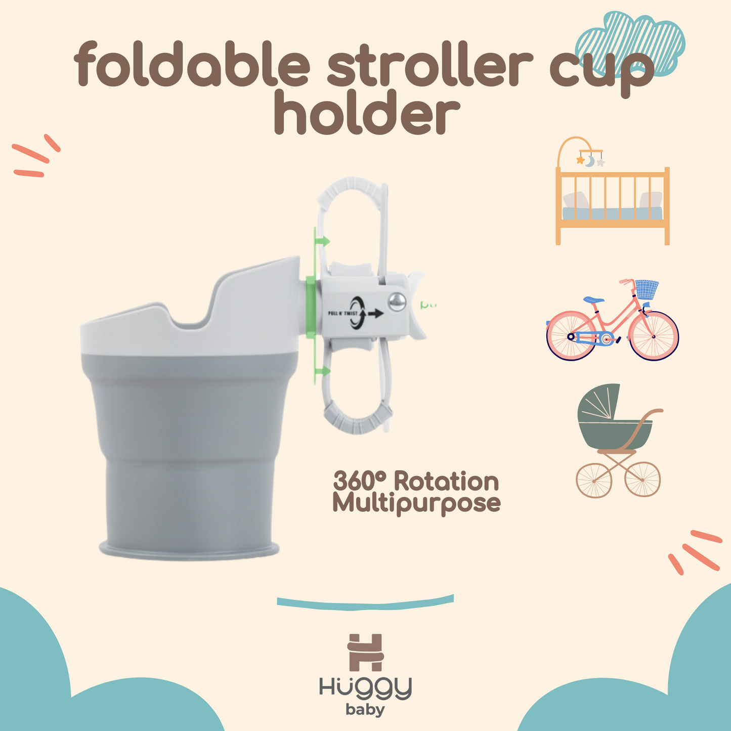 Huggy Baby ACC007 Foldable Stroller Cup Holder