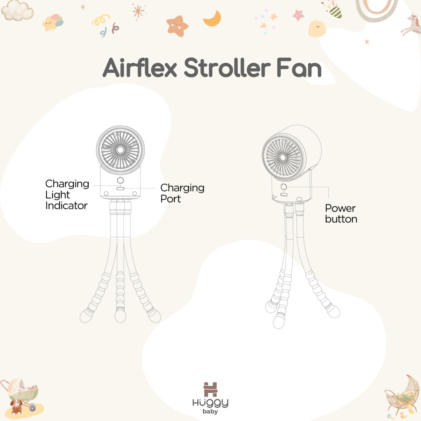 Huggy Baby FAN01 Airflex Stroller Fan | Kipas Angin Stroller Portable