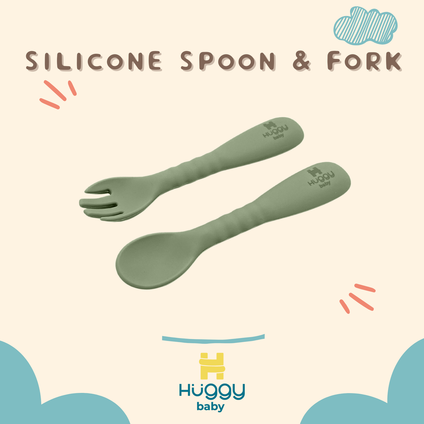 Huggy Baby AM002 Silicone Spoon and Fork