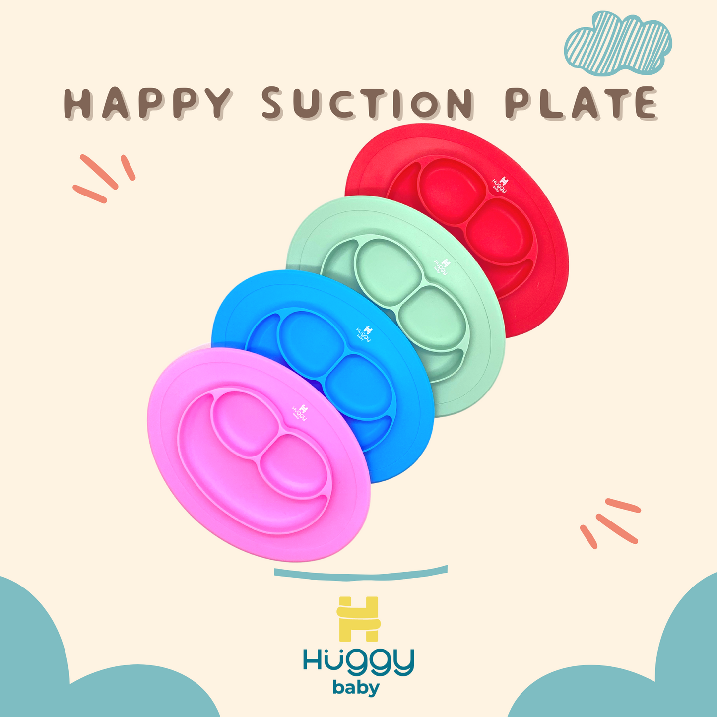 Huggy Baby AM004 Happy Silicone Suction Plate Biru