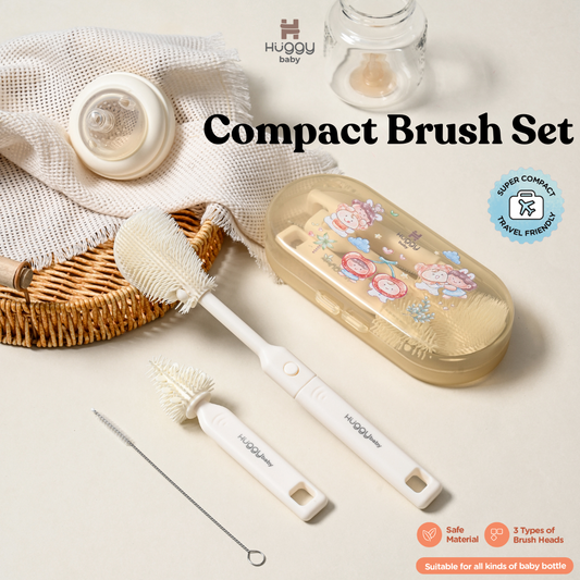 Huggy Baby BR008 Compact Brush Set | Sikat Botol Dot Travel