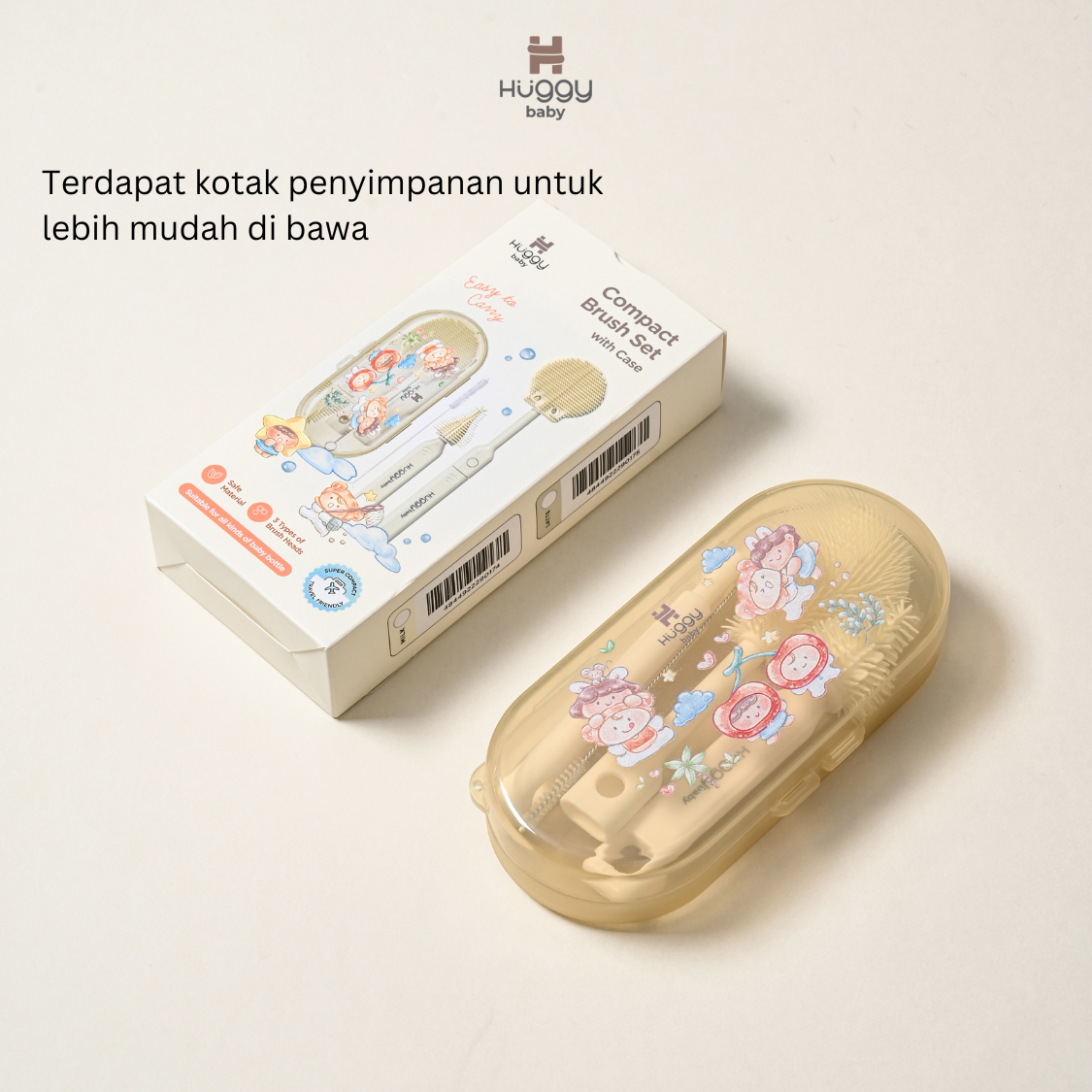 Huggy Baby BR008 Compact Brush Set | Sikat Botol Dot Travel