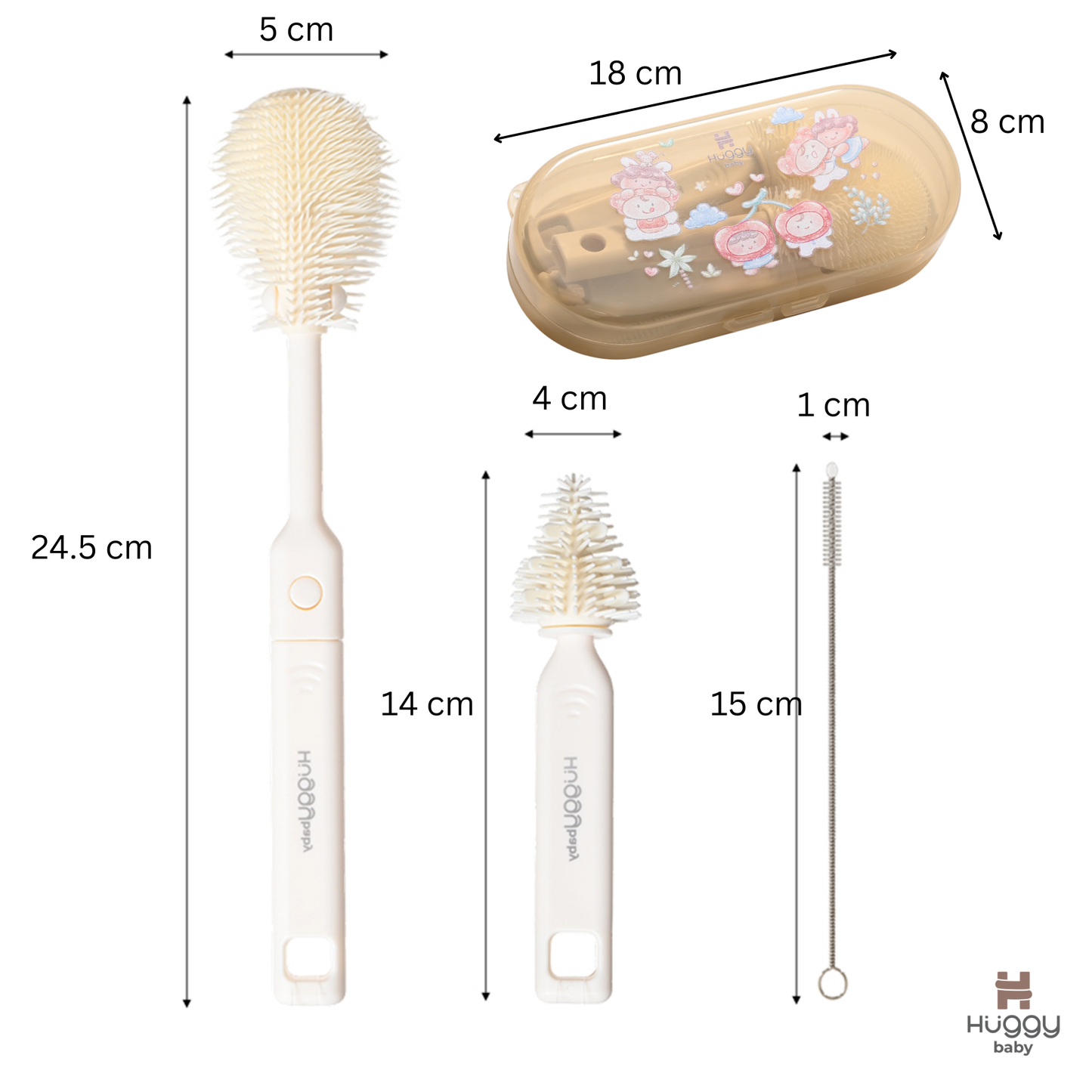 Huggy Baby BR008 Compact Brush Set | Sikat Botol Dot Travel