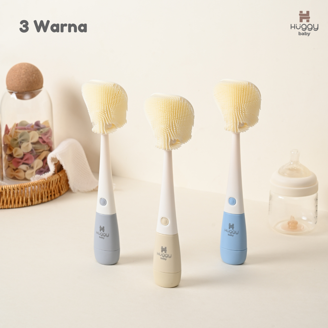 Huggy Baby BR009 Cleva 3in1 Bottle & Nipple Brush | Sikat Botol Leher Dot Anak