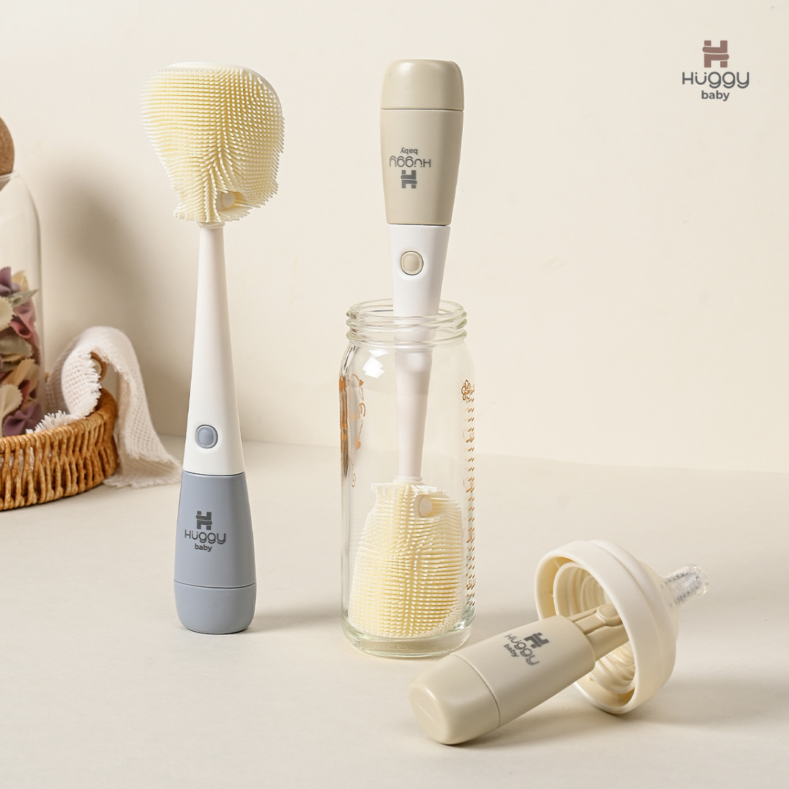 Huggy Baby BR009 Cleva 3in1 Bottle & Nipple Brush | Sikat Botol Leher Dot Anak