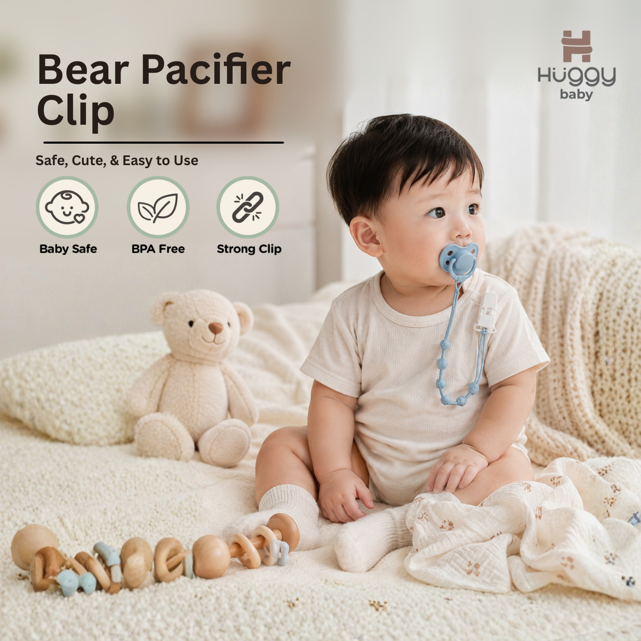 Huggy Baby PC01 Bear Pacifier Clip | Tali Empeng Dot Silikon