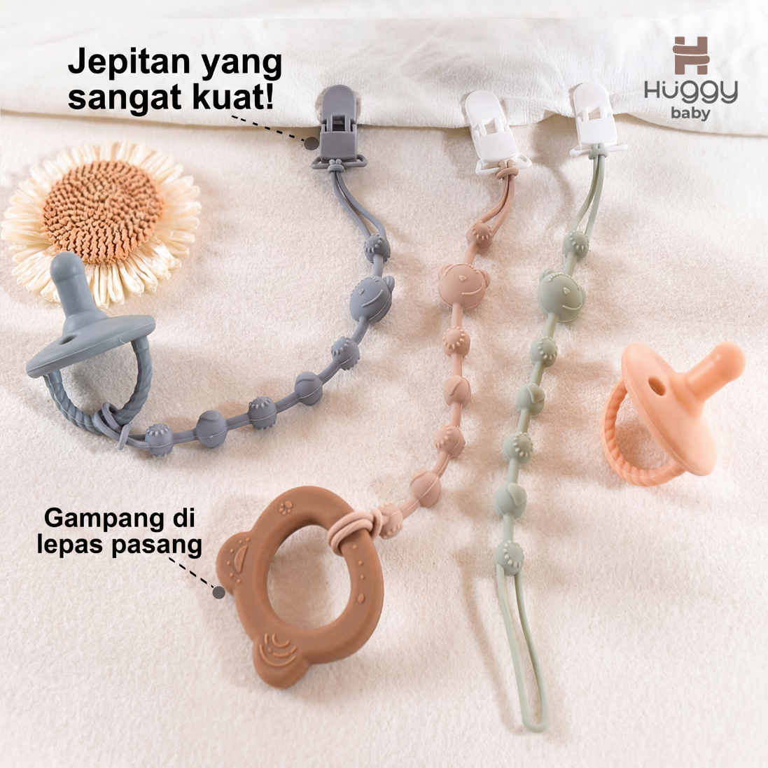 Huggy Baby PC01 Bear Pacifier Clip | Tali Empeng Dot Silikon