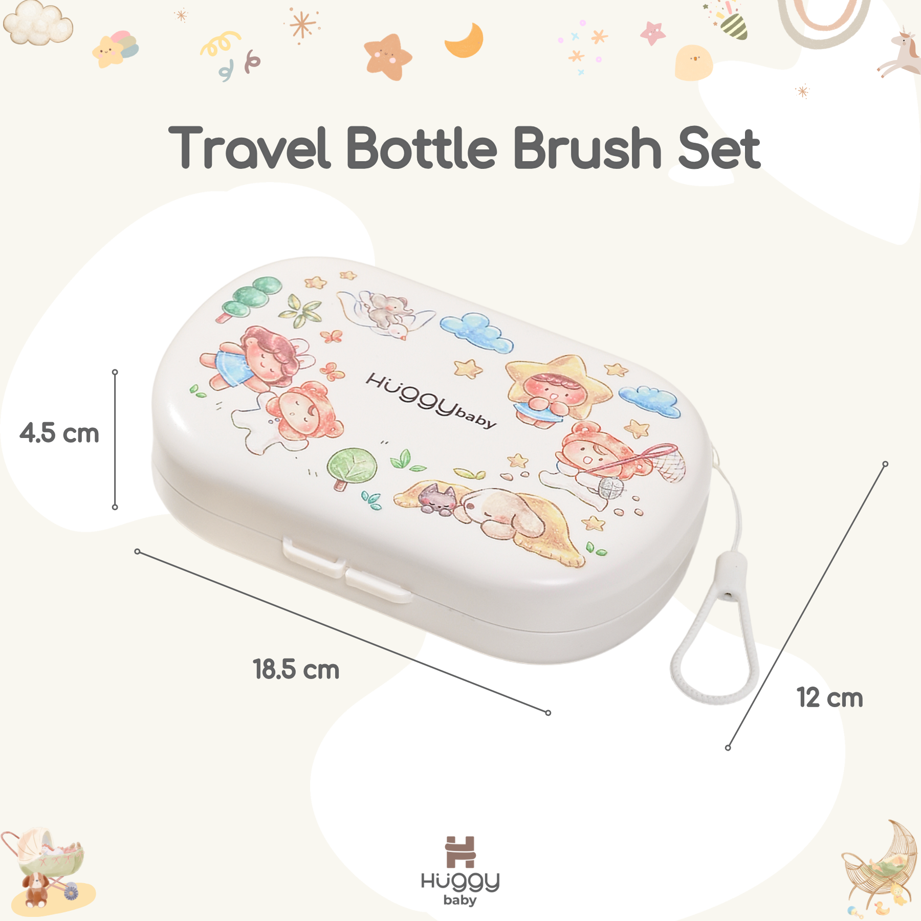 Huggy Baby BR007 Travel Bottle Brush Set with Drying Rack | Sikat Botol Bayi Anak Portable - Image 2