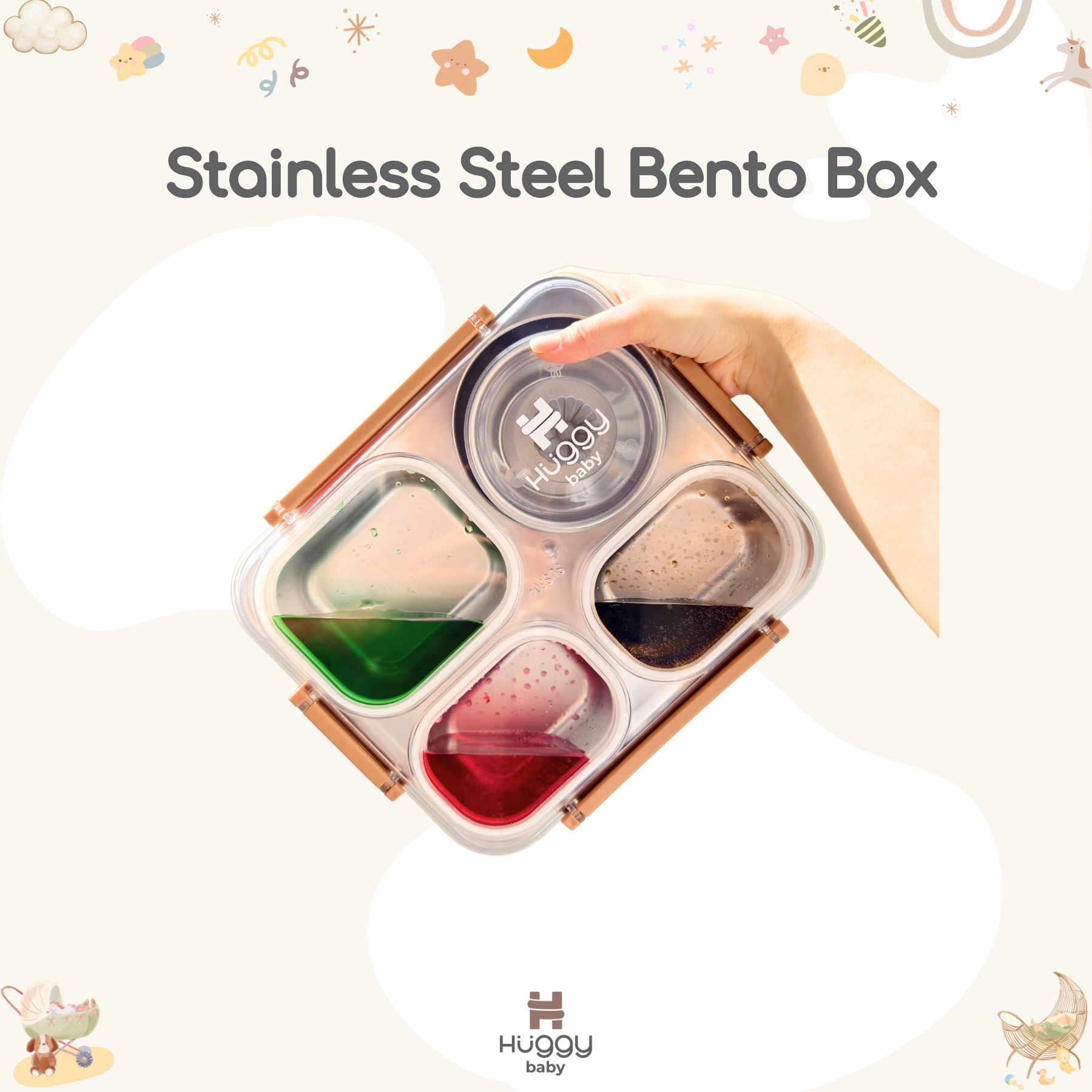 Huggy Baby KM05 Stainless Steel Bento Box | Kotak Makan Anti Tumpah - Image 4