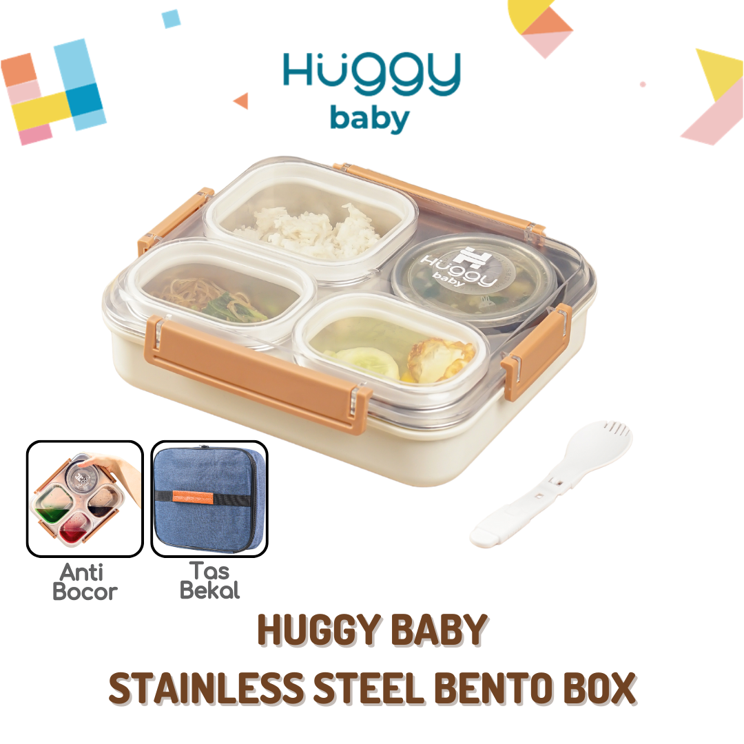 Huggy Baby KM05 Stainless Steel Bento Box | Kotak Makan Anti Tumpah