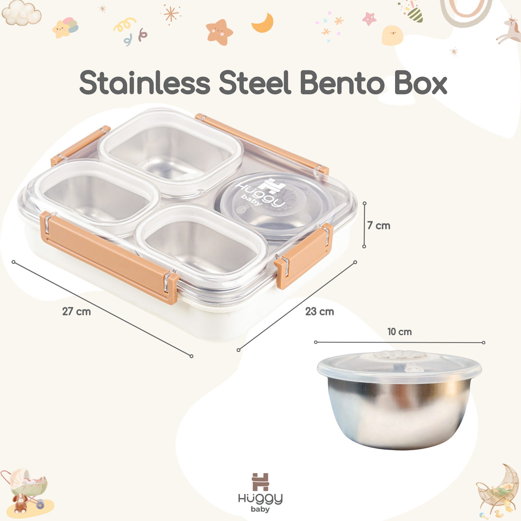 Huggy Baby KM05 Stainless Steel Bento Box | Kotak Makan Anti Tumpah - Image 3