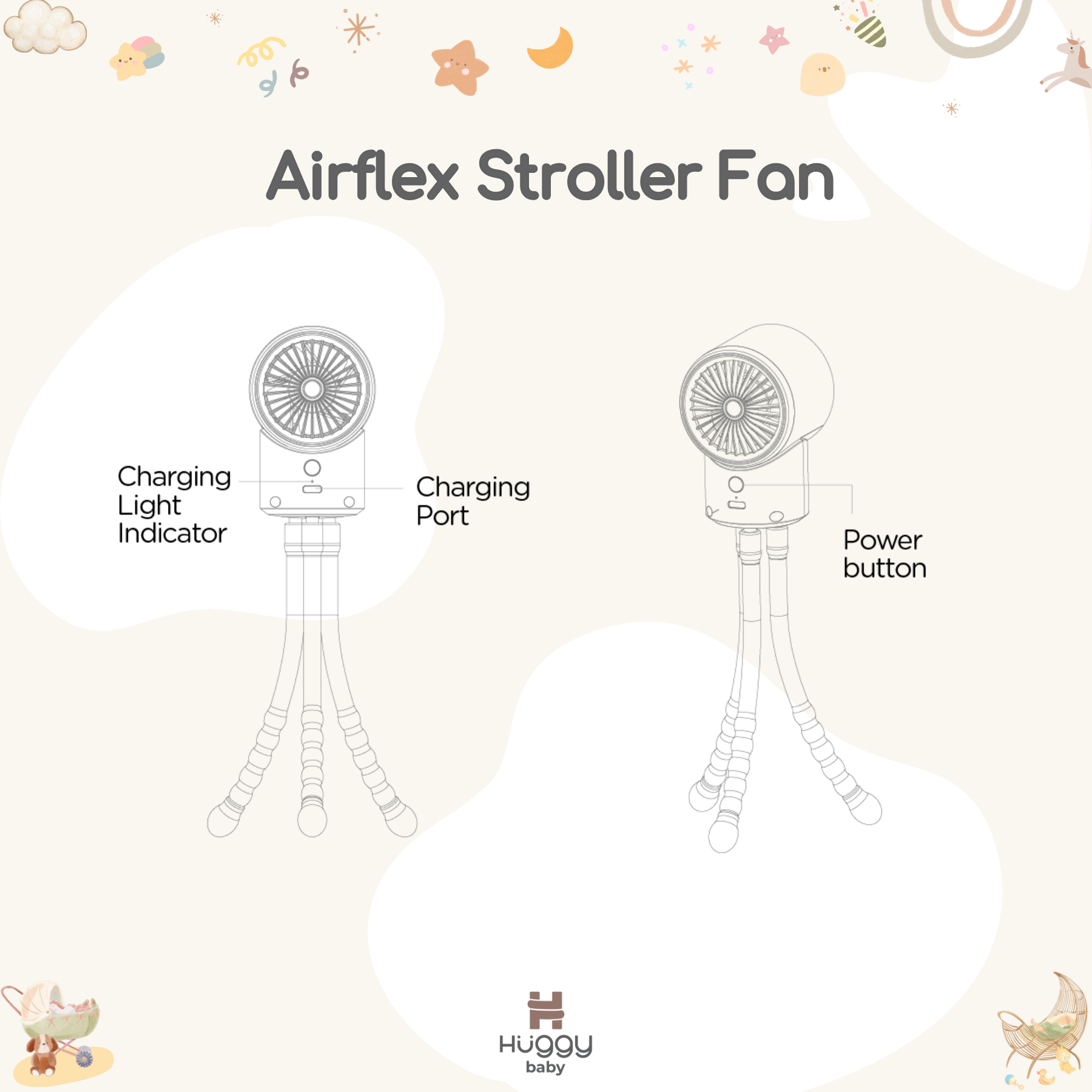 Huggy Baby FAN01 Airflex Stroller Fan | Kipas Angin Stroller Portable - Image 4