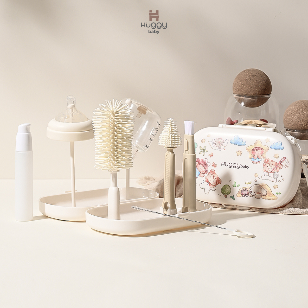 Huggy Baby BR007 Travel Bottle Brush Set with Drying Rack | Sikat Botol Bayi Anak Portable - Image 9