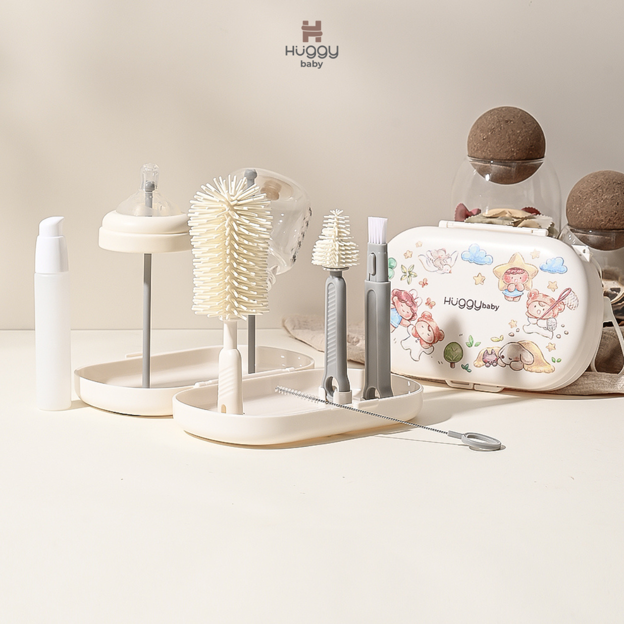 Huggy Baby BR007 Travel Bottle Brush Set with Drying Rack | Sikat Botol Bayi Anak Portable - Image 8