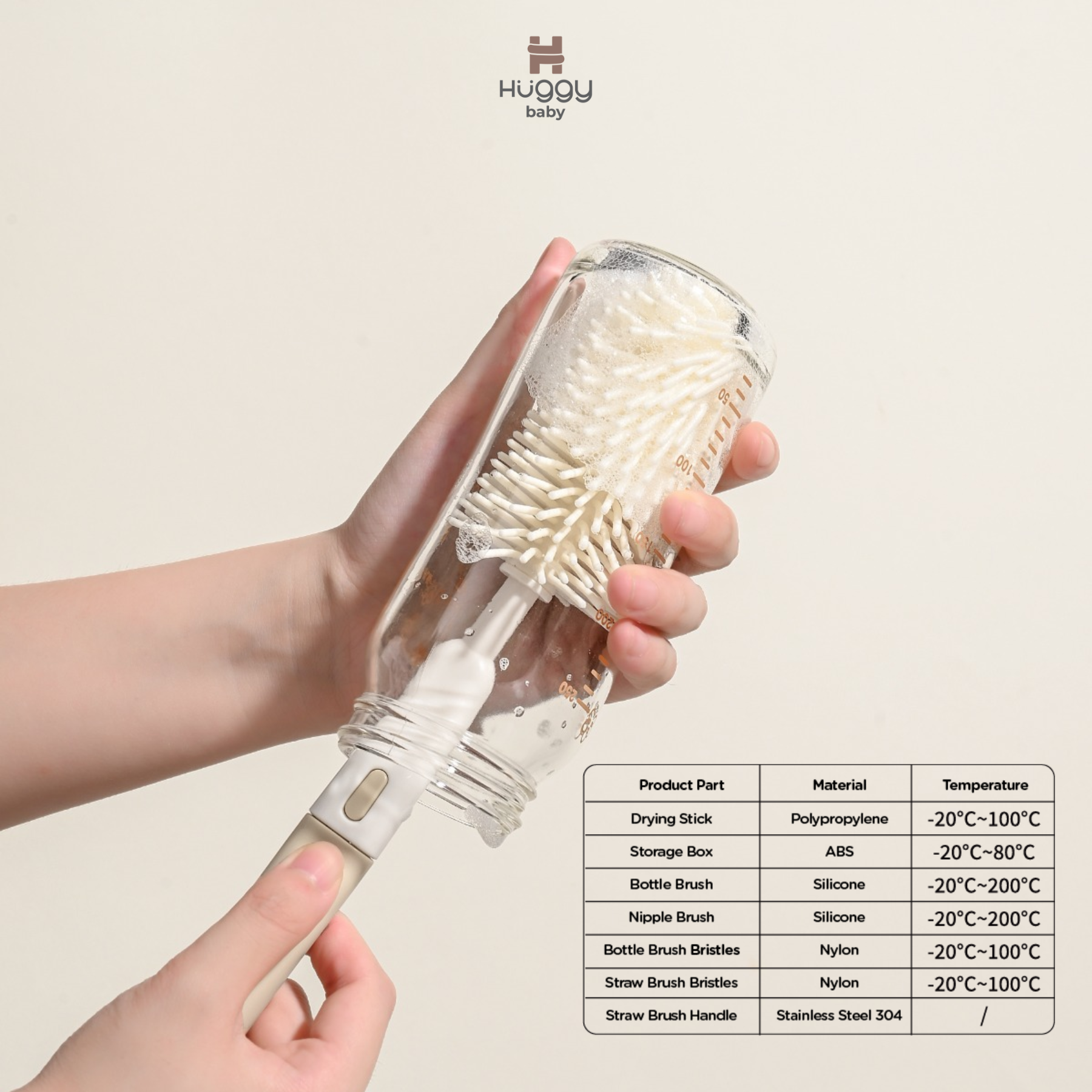 Huggy Baby BR007 Travel Bottle Brush Set with Drying Rack | Sikat Botol Bayi Anak Portable - Image 4