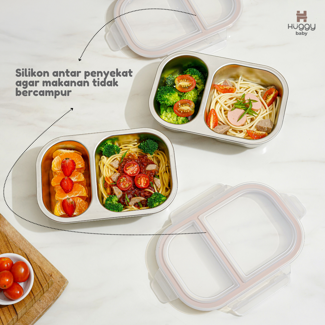 Huggy Baby KM08 NoMixie Lunch Box 800ml | Kotak Makan Stainless Steel Anti Campur - Image 6