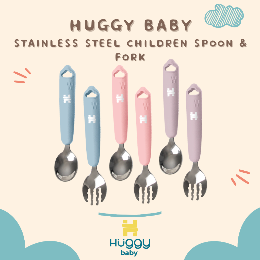 Huggy Baby SS01 Stainless Steel Spoon & Fork | Sendok Garpu Anak - Image 2