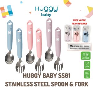 Huggy Baby SS01 Stainless Steel Spoon & Fork | Sendok Garpu Anak