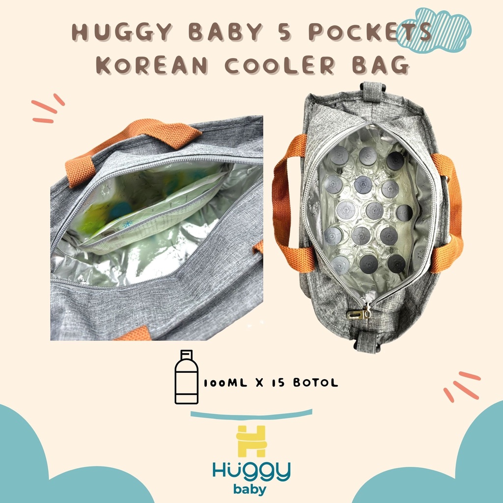 Huggy Baby BAG05 Korean Cooler Bag 5 Pockets | Tas Thermal Penyimpan ASI Makanan Bayi - Image 3